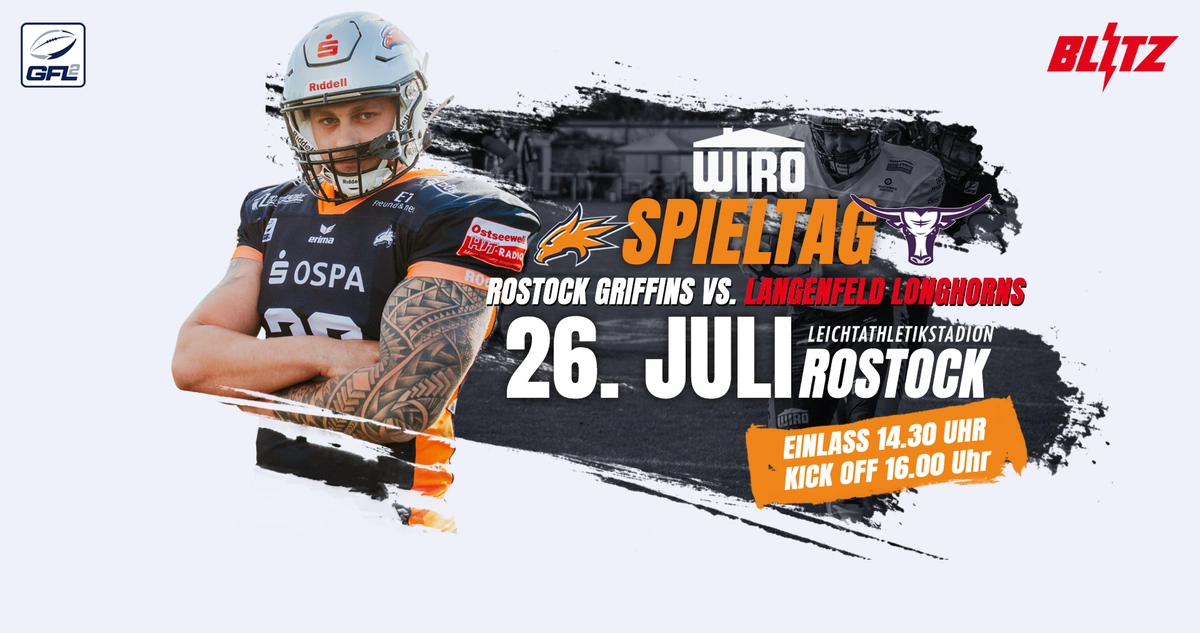 Game 7 – Griffins empfangen die Langenfeld Longhorns am WIRO Spieltag