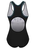 Attraco Damen Figurumspielender Badeanzug Streifen Einteiler Sport Bademode Schwarz Blau L/US12/UK16 - 2