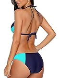 CharmLeaks Damen Sport Bikini Tankini Set Zweiteiler Bandeau Badeanzug Bandeau Kontrast Sport Tankini Mit Slips Türkis L - 2