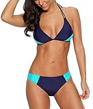 CharmLeaks Damen Sport Bikini Tankini Set Zweiteiler Bandeau Badeanzug Bandeau Kontrast Sport Tankini Mit Slips Türkis L - 3
