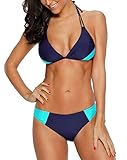 CharmLeaks Damen Sport Bikini Tankini Set Zweiteiler Bandeau Badeanzug Bandeau Kontrast Sport Tankini Mit Slips Türkis L - 5