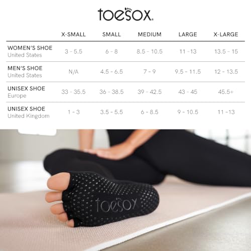 ToeSox Half Toe Low Rise Yoga-Socken, Unisex, Schwarz - 6