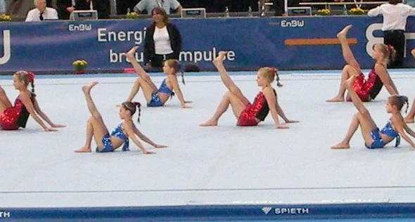 Sportgymnastische Präsentation bei der Gerätturn-WM 2007 in Stuttgart. Foto: Michels