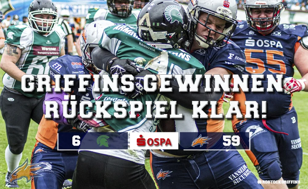 Griffins gewinnen bei den Spartans. Die Defense der Greifen ließ kaum etwas zu. Hier die D-Line bei der „Arbeit“ !© Griffins Media Team