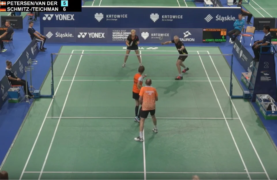 Petra Teichmann und Jürgen Schmitz-Foster gewannen in Katowice WM-Silber. Bild: screenshot – Live stream badminton polska Badminton - Petra Teichmann und Jürgen Schmitz-Foster gewannen in Katowice WM-Silber - Sport in Mecklenburg-Vorpommern