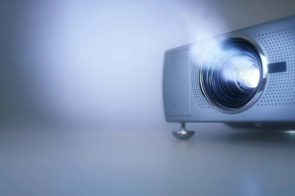 LCD video projector at business conference or lecture with copy space