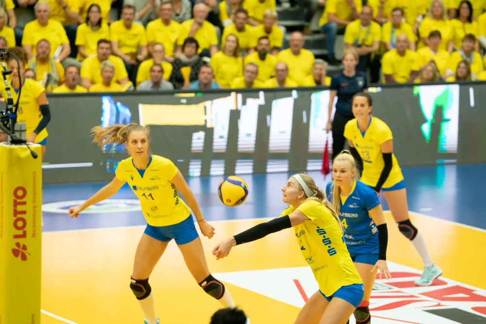 Außenangreiferin Nele Barber in Aktion. Foto: Michael Dittmer Außenangreiferin Nele Barber (25) schlägt für den SSC Palmberg Schwerin auf | Foto: Michael Dittmer