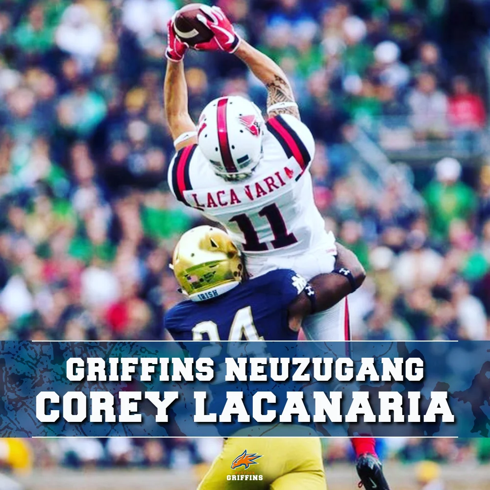 Bei den Rostock Griffins unter Vertrag: Corey Lacanaria. Bei den Rostock Griffins unter Vertrag: Corey Lacanaria