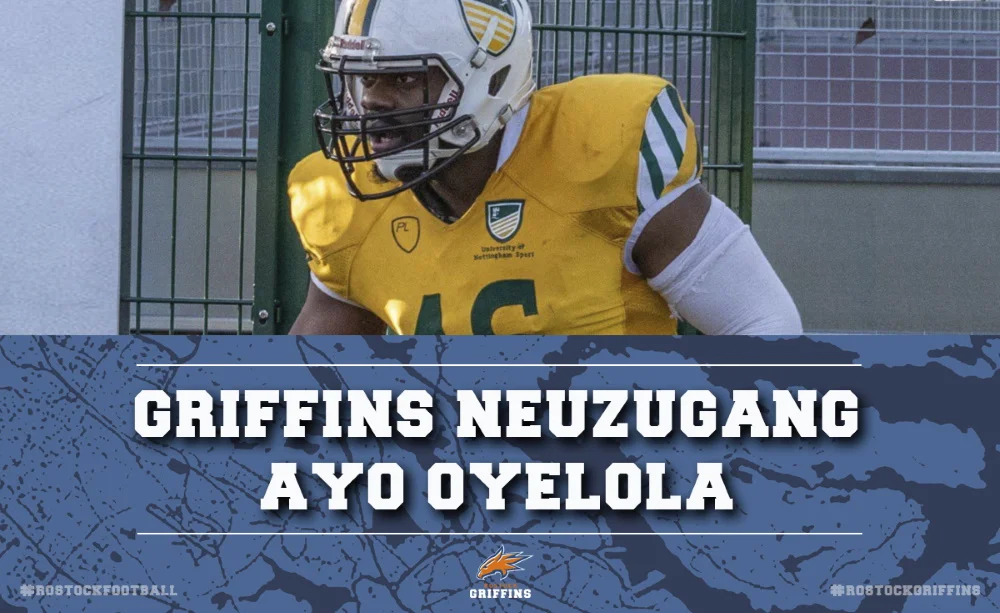 Griffins-Neuzugang Ayo Oyelola. Foto: Griffins Media-Team American Football in Rostock: 2020 mit Ayo Oyelola
