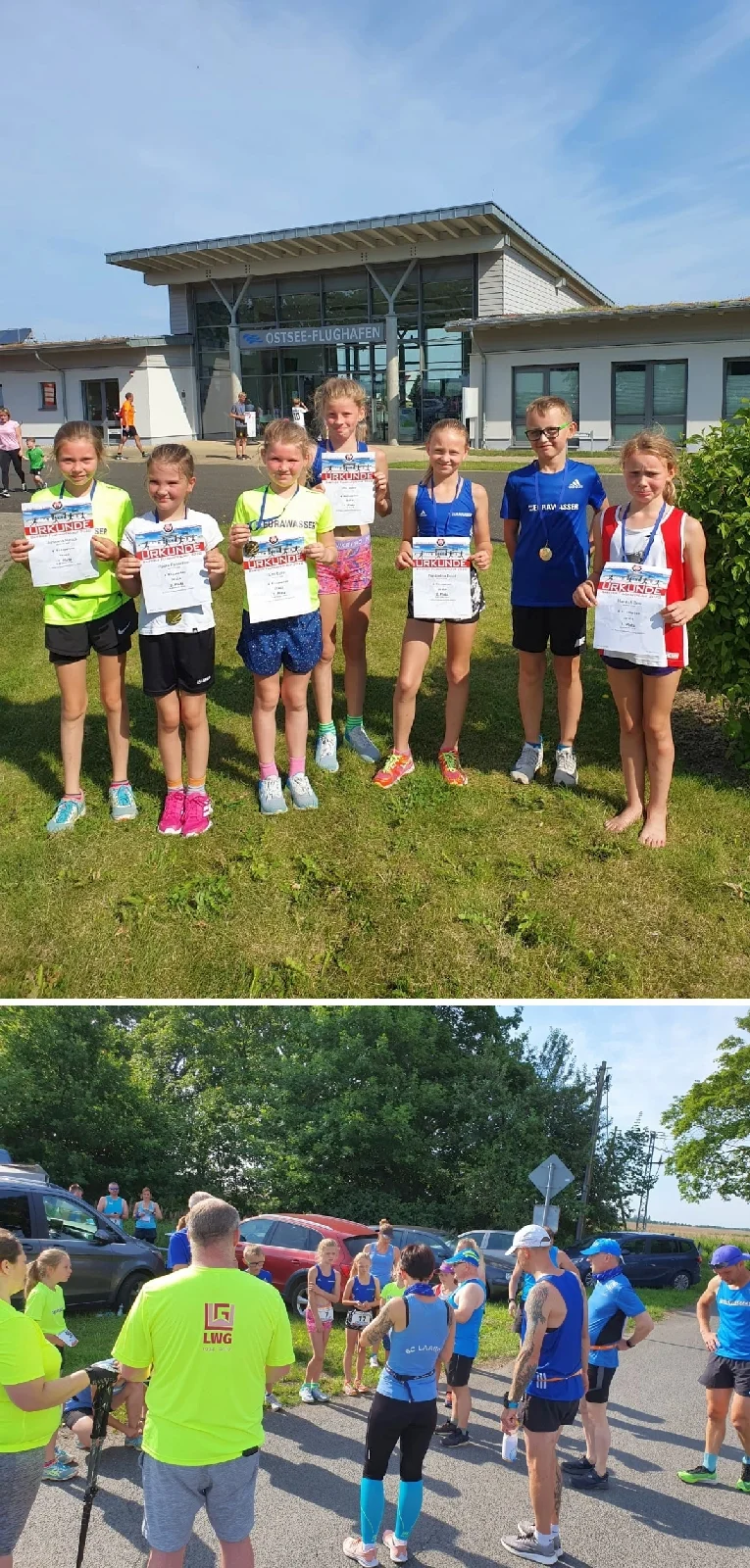 Die Fotos zeigen die erfolgreichen Kinder und die Einweisung vor dem Lauf. Fotos: Christine Boldt