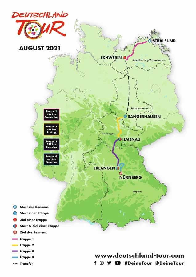 Karte: © Deutschland Tour Deutschland Tour 2021 – von der Ostseeküste nach Franken. © Deutschland Tour