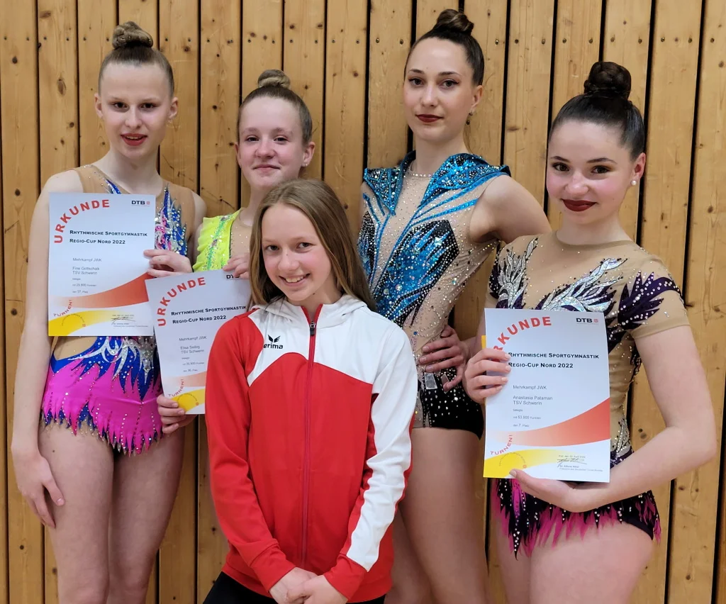 v.l.n.r. Fine Gottschalk, Elisa Seibig, Anastasia Thoß, Anastasia Pataman und vorn Isabella Rogaschev (Foto: TSV SSchwerin)