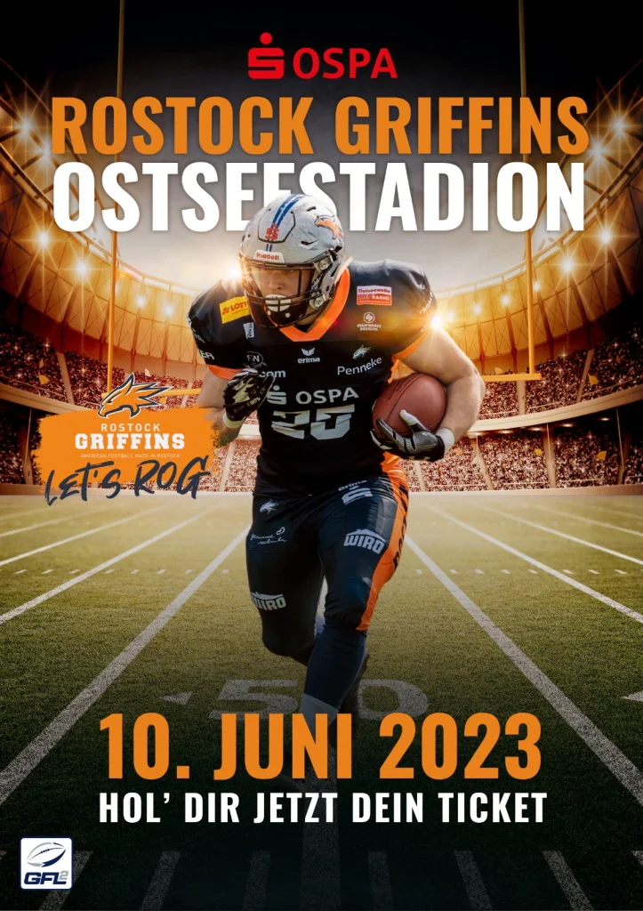Die Rostock Griffins laufen auch 2023 wieder im Ostseestadion auf. | Quelle: Griffins Media Team