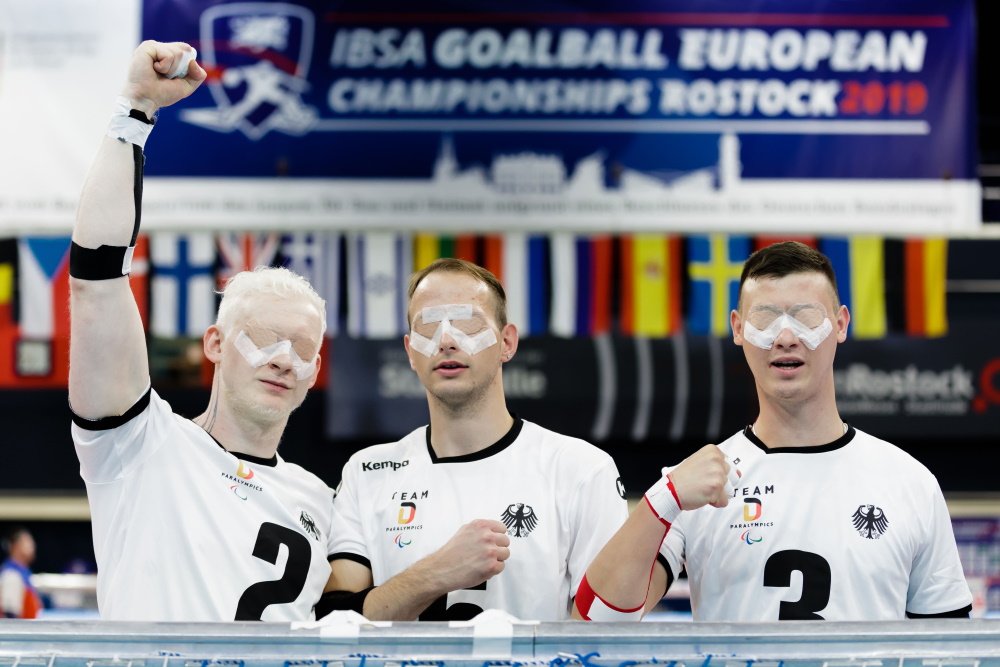 Felix Rogge, Oliver Hoerauf und Thomas Steiger | IBSA Goalball EM in Rostock | Foto: Binh Truong / DBS