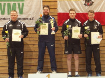 Tischtennis Landeseinzelmeisterschaften in Stralsund |Siegerehrung Herreneinzel. Foto: Siegfried Wellmann 