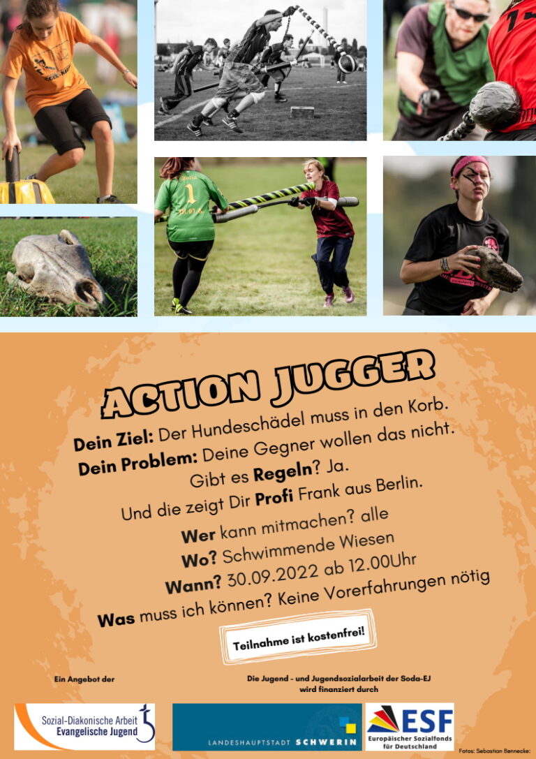 Jugger Workshop am 30.09.2022 auf der Schwimmenden Wiese in Schwerin | Flyer der EJ