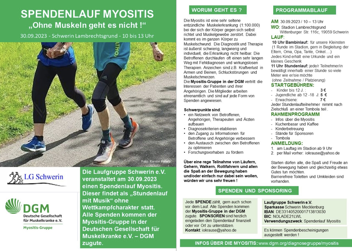 Flyer des Spendenlaufes Myositis in Schwerin