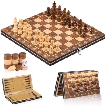 Schachspiel aus Holz,3 In 1 Schachspiel Magnetisch,Chess Board Set klappbar für Party Familie Aktivitäten,reiseschach, schachspiel Kinder(29x29cm)