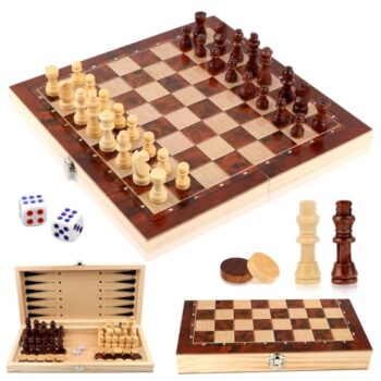 talifoca Schachspiel aus Holz, 3 in 1 Schachbrett Schachspiel, Tragbares und Faltbares Chess Board Set, Faltbares Schach Brett Set für Kinder Erwachsene Party Reisen - 29x29cm
