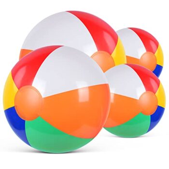 flintronic Aufblasbare Wasserblle, Strandball in 22cm Durchmesser, 4 Stck Beachball in Regenbogenfarben, fr Sommeraktivitten im Freien, Wasserspiele, Schwimmbad-Strandparty