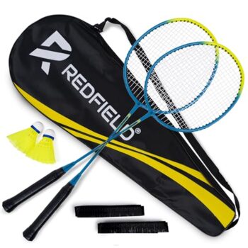 Redfield Badminton Set, 2 Badmintonschläger, 2 Federbälle, Tragetasche, 2 vorinstallierten Griff, Federball Set für 2 Spieler, Badminton Schläger, Federballschläger Set fur Sport und Unterhaltung