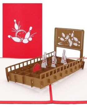 Pop Up Karte „Kegeln - Kegelbahn“ 3D Glückwunschkarte & Geburtstagskarte als Geschenk, Einladung und Einladungskarte Kegelclub & Kegelabend