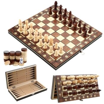 Magnetisches Schachspiel aus Holz, 3-in-1-Schachspiel aus Holz, Hochwertiges Schachbrett mit faltbarem Schach (29 cm x 29 cm), Schach für Kinder, Faltbares Chess Board, EIN guter Begleiter für Reisen