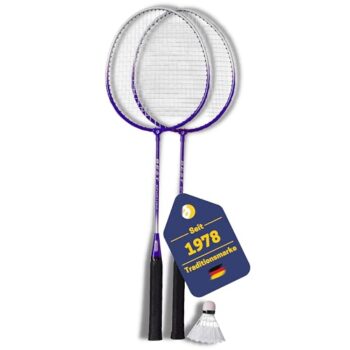 Best Sporting Badminton Schläger Set I Hochwertige Federballschläger aus gehärtetem Stahl I Leichte Badmintonschläger mit Ösen I Federball Schläger mit Federball I 280 g (blau/Silber)