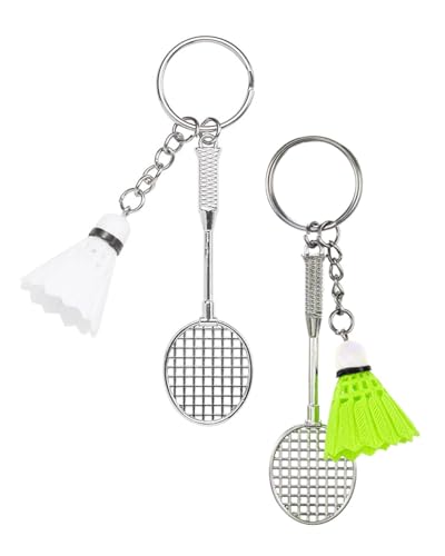 KGDUYC 2 Pcs Badmintonschläger Schlüsselanhänger, Edelstahl Schläger Schlüsselanhänger, Geschenke für Männer und Frauen, Ballspiele, Badminton-Liebhaber