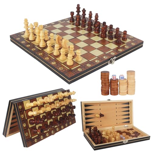 Schachspiel,3-in-1Magnetisches Schachspiel aus Holz 29 x 29 cm,Chess Set, Faltbares Chess Board, Kinder, Freunde, Familie Oder Partner