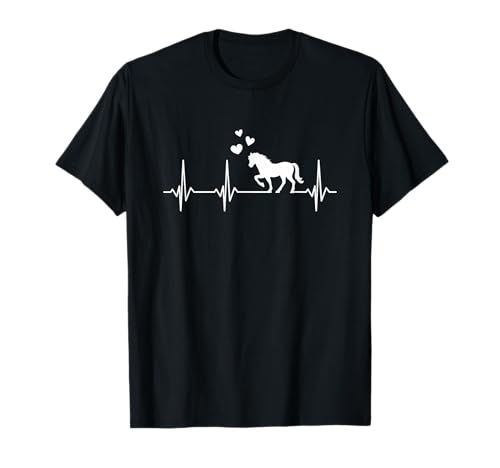 Pferde Reiten Herz Liebe Damen & Mädchen T-Shirt Schwarz Kurzarm Klassisch Reit Motiv Herzschlag Pferd Herzlinie S