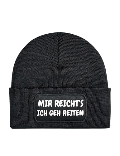 NIMAMA Mütze Beanie Mir REICHTS Ich GEH Reiten Wintermütze Statement Spruch Print Geschenk Unisex Strickmütze für Herren und Damen - Schwarz