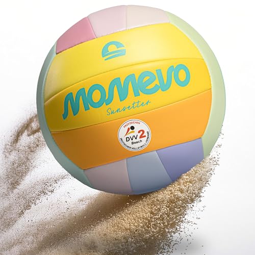 Momevo Sunsetter Beachvolleyball, DVV Zertifiziert, offizielle Gr&ouml;&szlig;e 5, weiche PU Oberfl&auml;che - f&uuml;r Outdoor Sandsport Strandsport Geschenk (Rainbow, Ohne Ballpumpe)