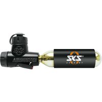 SKS Airbuster CO2-Kartuschenpumpe mit Aluminiumgehäuse, Druckdosierventil, Kälteschutz, Staubschutzkappe, inkl. 16g Kartusche und Halter