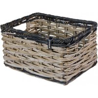 Basil Dijon L Vorderradkorb aus Rattan grau/schwarz - 36x49x27 cm, handgeflochten, mit Deckel & max. Traglast 5 kg