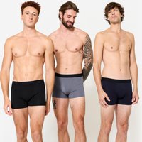 Boxershorts Herren Baumwolle 3er-Pack - schwarz/grau/blau