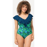 Damen Badeanzug Blüten Streifen Softcups Volant