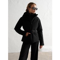 Damen Winterjacke Wasserdicht Stehkragen mit Kunstpelz Schwarz