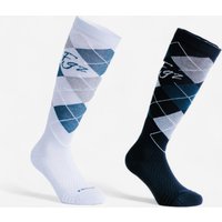 Reitsocken 500 Damen/Herren kariert lila/marineblau 2er-Set