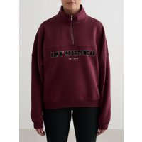 Damen Sweatshirt mit halbem Reißverschluss Varsity Kirsche